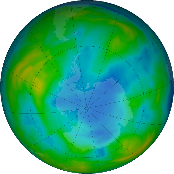 Antarctic ozone map for 15 June 2018